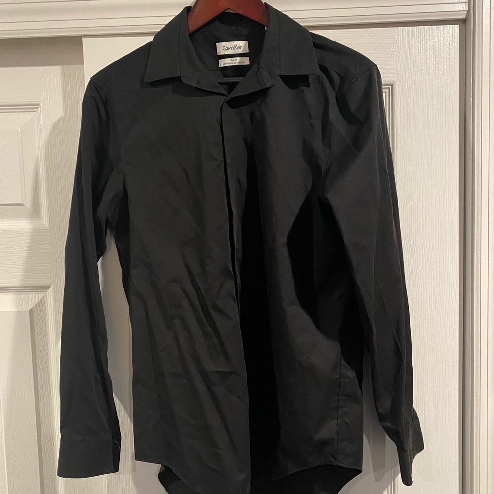Calvin Klein Mens Black Button Up Slim 15 x 32/33
